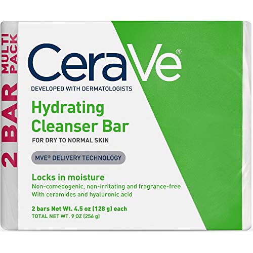 CeraVe Hydrating Cleanser Bar | Soap-Free Body and Facial Cleanser with 5% Cerave Moisturizing Cream | Fragrance-Free |2-Pack, 4.5 Ounce Each