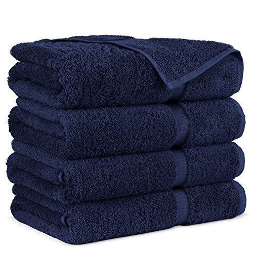 Towel Bazaar Premium Turkish Cotton Super Soft and Absorbent Towels (4-Piece Bath Towels, Navy Blue)