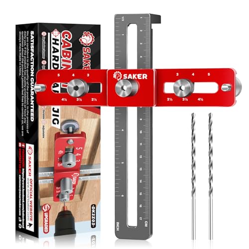 Saker Cabinet Hardware Doweling Jig,Adjustable Cabinet Template Tool for Knobs,Handles and Pulls,Self Centering Punch Locator Precise Woodworking Drill Guide for Drawer Cabinet Installation