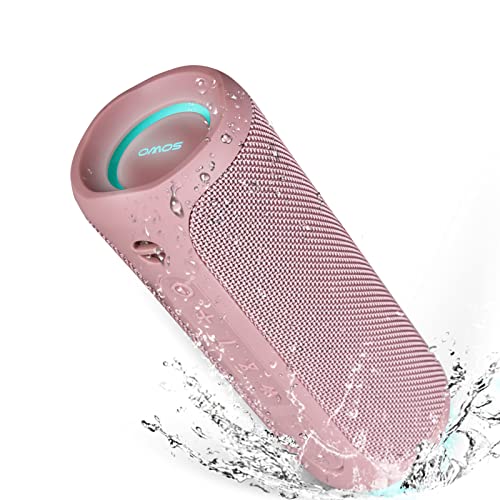 Outdoor Portable Bluetooth Speaker, Wireless IPX7 Waterproof Speaker, 25W Loud Sound, Bassboom Technology, TWS Pairing, 16H Playtime, Speaker with Lights - Pink