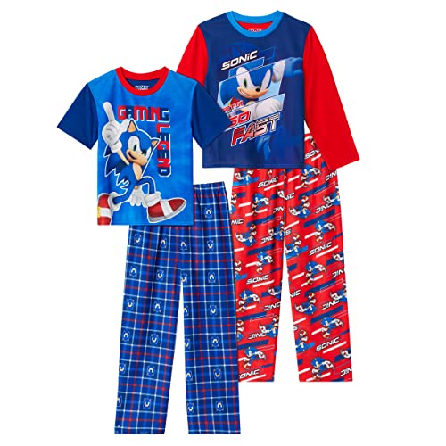 Sonic The Hedgehog Boys Pajamas for Kids 4 Piece Sleepwear Sets for Boys Pajama Bottoms and Sleep Shirts Red-blue