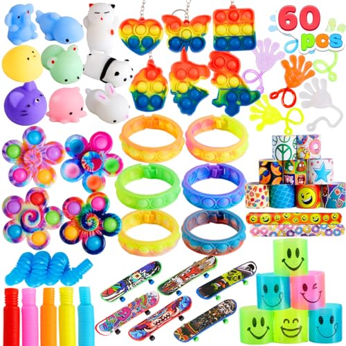 JOYIN 60 Pcs Party Favors for Kids, Popular Fidget Toys Pack, Goodie Bags Fillers for Kids Birthday Party, Prizes in Bulk for School, Pinata Stuffers, Classroom Prizes, Treasure Box Toys