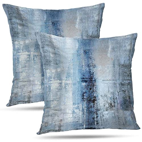 Alricc Blue and Grey Abstract Art Artwork Pillow Cover, Gallery Modern Decorative Throw Pillows Cushion Cover for Bedroom Sofa Living Room 18 x 18 Inch Set of 2