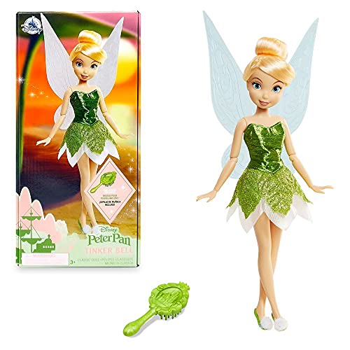 Disney Store Official Tinkerbell Classic Doll for Kids, Peter Pan, 10 Inches, Includes Brush with Molded Details, Fully Posable Toy in Glittery Dress - Suitable for Ages 3+ Toy Figure
