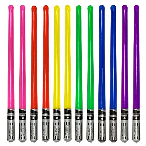 Pack of 12 Party Weight Inflatable Lightsaber- 2 Pink, 2 Red, 2 Yellow, 2 Green, 2 Blue, 2 Purple Rainbow Pack by Inflatable Army
