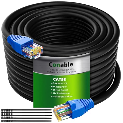 Cat5e Outdoor Ethernet Cable 150 Feet, Cat 5e Heavy Duty Internet Network LAN Cable, More Flexible Than Cat 6, Waterproof, PVC & LLDPE UV Double Jackets for in Wall, Direct Burial, Router, POE, Indoor