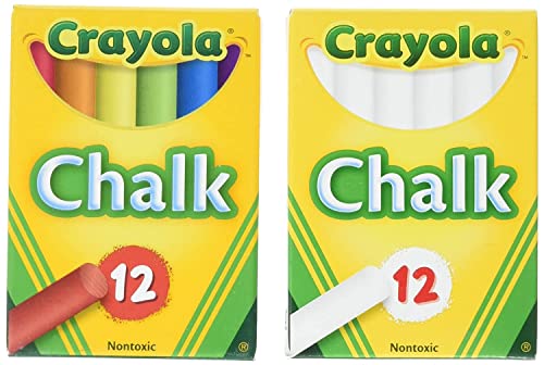 Crayola Non-Toxic White Chalk(12 ct box)and Colored Chalk(12 ct box) Bundle