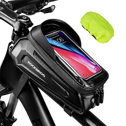 ROCKBROS Bike Bag Phone Mount Bag Bicycle Accessories Pouch, EVA Waterproof Bike Phone Holder Top Tube Front Frame Bag Handlebar Bags Compatible Phones Under 6.8”