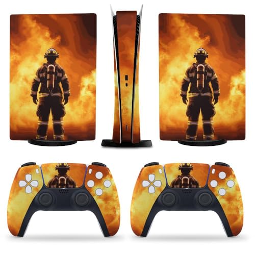 Buyidec Firefighter Fire Extinguisher for PS5 Skin Console and Controller Accessories Cover Skins Anime Vinyl Cover Sticker Full Set for Playstation5 Digital Version