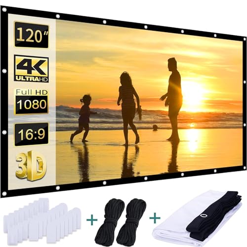 AAJK 120 inch Projector Screen, Foldable Projection Screen16:9 HD Hanging Movie Screen Anti-Crease, for Home Theater Outdoor Indoor