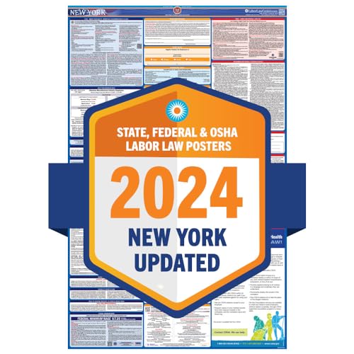 2024 Latest New York Labor Law Poster - State, Federal, OSHA Compliant - Workplace Required Posting for Employees - English Employment Poster- UV Laminated Waterproof - 25.5' x 40”- English