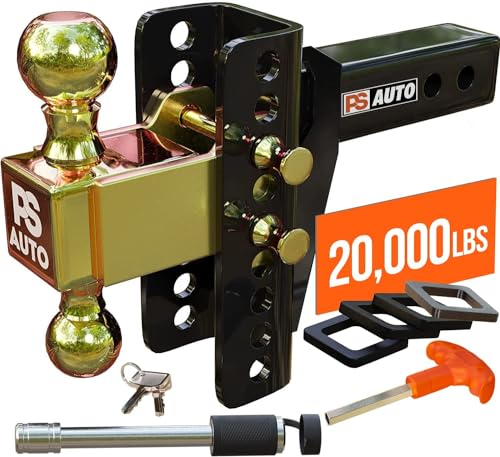 Adjustable Drawbar Trailer Hitch - 20,000 LBS, Fits 2 and 2-5/16 Inch Balls, For RV Towing, Motorcycles & Powersports