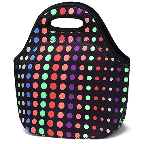 Neoprene Lunch Bag for Women Insulated Lunch Tote Bags Washable Lunch Container Box for Work Picnic Lightweight Meal Prep Bags for Men (Small Colored Dots)
