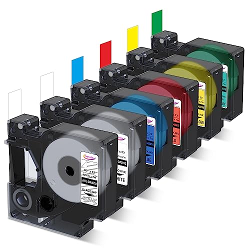 Anycolor 6-Pack Compatible with Dymo D1 Label Tape 1/2' Compatible with DYMO Label Maker Refills D1 45013 45010 45016 45017 45018 45019 Label for LabelManager 160 280 PnP 360D 210D 420P Label Maker