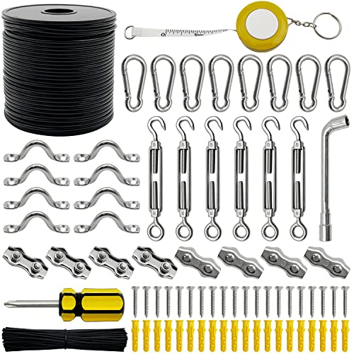 SAFBY String Light Hanging Kit -Outdoor 200 Ft Nylon Coated Stainless Steel Outside Included 200pcs Enough Accessories