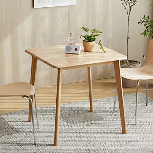 Livinia Canberra 27.6' Square Wooden Dining Table/Mid Century Modern Malaysian Oak Kitchen Table (Natural-Oak) Table Only