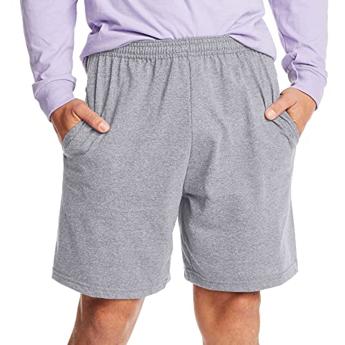 Hanes Mens Jersey Cotton With Pocket Workout-and-training-shorts, Light Steel, Large US