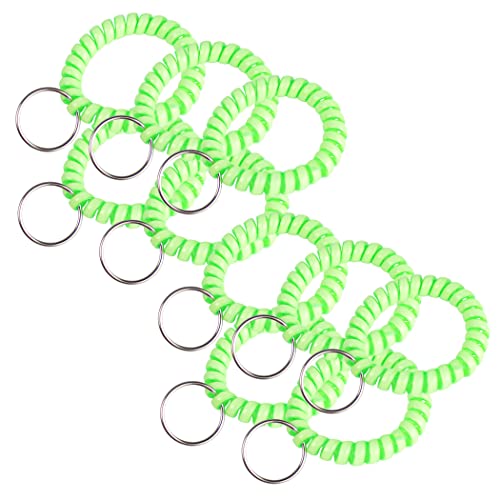 Lucky Line 2” Diameter Spiral Wrist Coil with Steel Key Ring, Flexible Wrist Band Key Chain Bracelet, Stretches to 12”, Glow-in-the-Dark, 10 Pack (41016)