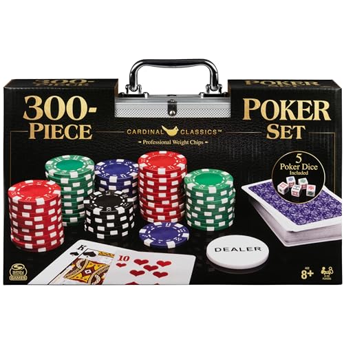 Cardinal Classics, 300-Piece Poker Set with Aluminum Carrying Case & Professional Weight Chips Plus 5 Poker Dice, Casino Game for Adults and Kids Ages 8 and up