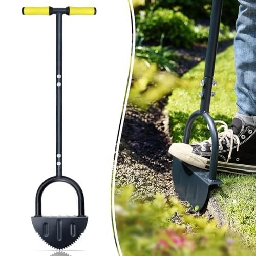 Colwelt Saw-Tooth Edger Lawn Tool, Half Moon Lawn Edger with T-Grip, Sidewalk Grass Long Handled Step Edger, 38-Inch