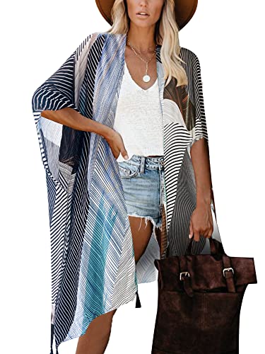 Moss Rose Women's Beach Cover up Swimsuit Kimono with Bohemian Floral Print, Loose Casual Wear