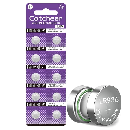 Cotchear AG9 LR936 Battery 10Count 1.5V G9 LR936 194 L936 Button Batteries for Watch Toys Clock for Many Small Electronics