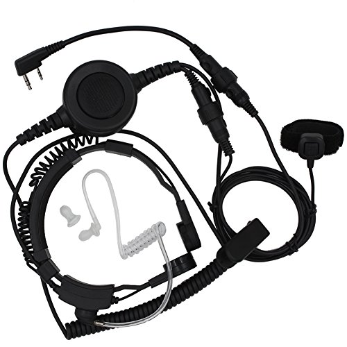 TENQ Military Grade Tactical Throat Mic Headset/earpiece with Big Finger PTT for Baofeng Radios Walkie Talkie 2 Pin Jack