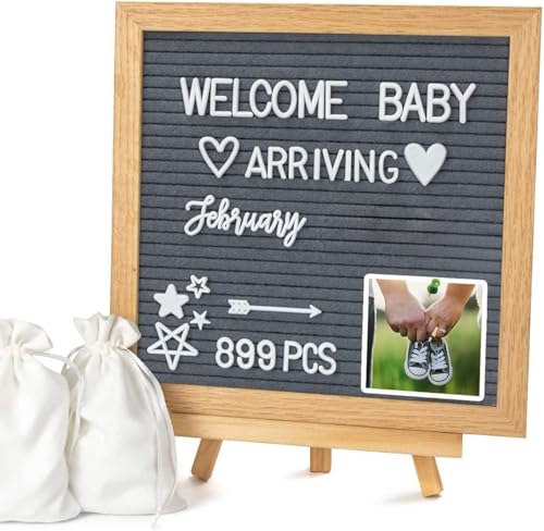 Double Sided Felt Letter Board with Letters - 10' x 10' Rustic Wood Frame Message Board with Changeable Letter Boards Include Pre-Cut 889 White Plastic Letters