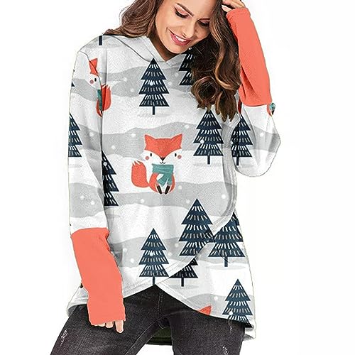 Men's Fashion Hoodies & Sweatshirts,Zip up Hoodies for Women,Wchristmas Pullover Tops for Women Xmas Santa Plaid Print Hoodie Criss Cross Hem Hoodie Raglan Long Sleeve Pullover Tops