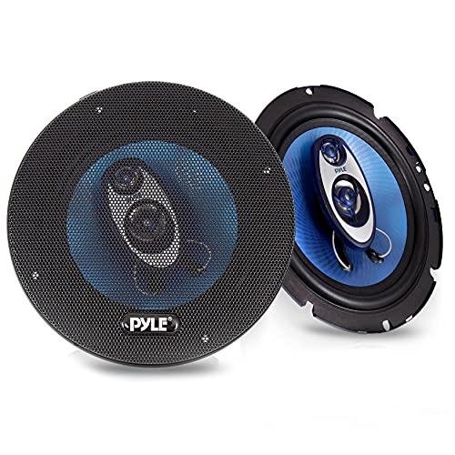 Pyle 6.5' Three-Way Sound Speaker System - 180W RMS / 360W Power Handling w/ 4 Ohm Impedance and 3/4'' Piezo Tweeter for Car Component Stereo, Round Shaped Pro Full Range Triaxial Loud Audio, Blue