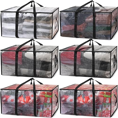 ClearSpace Oversized Moving Bags or Storage Bags – Large Moving Boxes with Backpack Straps, Zippers & Handles – Heavy-Duty Packing Bags for Moving, College Dorm, Christmas Decorations, 6 Pack