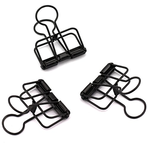 12-Pack Medium Metal Wire Binder Clips, Office Supplier School Accessories,Colorful Hollow Out Paper Organizer, Paper Binder Clip (Black)