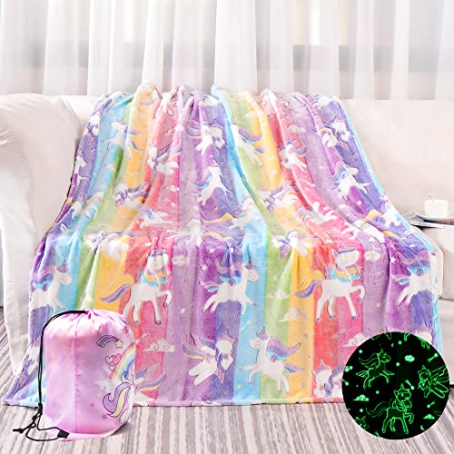 LIFEYJ Glow in The Dark Blanket Unicorns Gifts for Girls, Soft Blanket 3 4 5 6 7 8 9 10 Year Old Girl Gifts, Toddler Girls Toys Age 6-8, Gifts for Girls for Easter Birthday Gifts, 50' x60