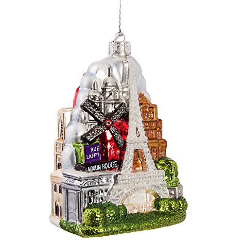 Kurt S. Adler Kurt Adler 5-Inch Glass Paris City Ornament, Set of 1, Red/White/Blue