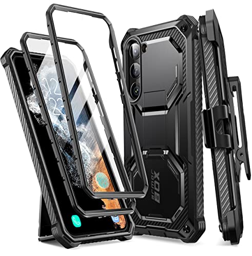 i-Blason Armorbox Designed for Samsung Galaxy S23 Plus Case 6.6' with Kickstand & Belt Clip Holster, [Extra Front Frame] Full-Body Rugged Bumper Case with Built-in Screen Protector (Black)