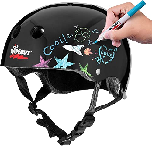Wipeout Dry Erase Kids Helmet for Bike, Skate, and Scooter, Black, Ages 5+