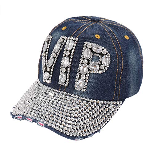 ZOLEAROPY Baseball Cap for Women Man Bling VIP Studded Crystal Adjustable Plain Cap Hat (VIP)
