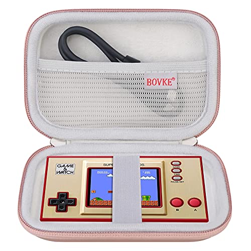 BOVKE Carrying Case For Nintendo Game & Watch: Super Mario Bros Handheld Game Consoles Classic Device, Extra Mesh Pocket for Charging Cable, Rose Gold