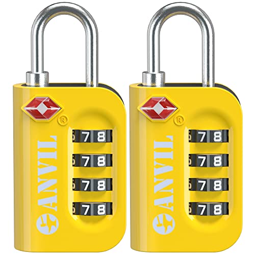 TSA Approved Luggage Lock - 4 Digit Combination Padlocks - Travel Locks for Suitcases & Baggage (Yellow 2 Pack)