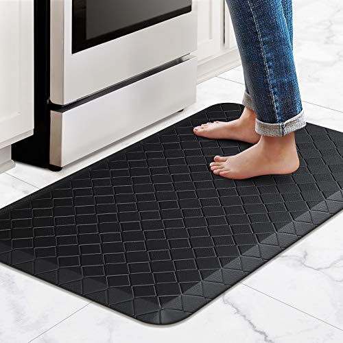 HappyTrends Floor Mat Cushioned Anti-Fatigue ,17.3'x28',Thick Waterproof Non-Slip Mats and Rugs Heavy Duty Ergonomic Comfort Rug for Kitchen,Floor,Office,Sink,Laundry,Black