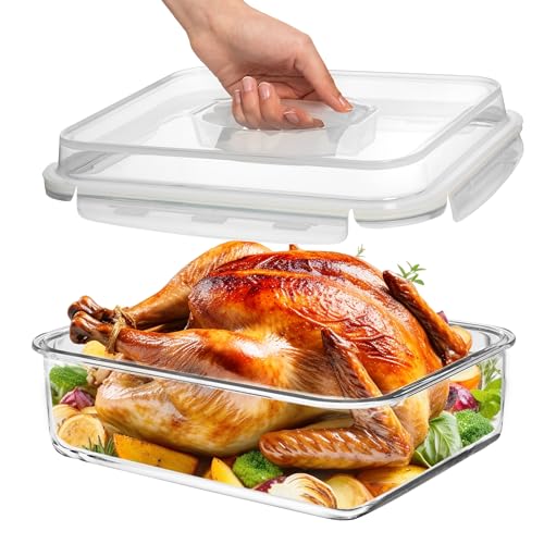 4800 ML / 163 oz / 21 Cup LARGE Glass Food Storage Container with Airtight Locking Lid. Ideal Storing food, Vegetables, Fruits. Baking Casserole, Lasagna, Roasting Turkey, Chicken BPA Free Oven Safe