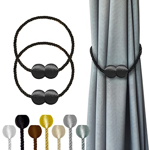 Hion Magnetic Curtain Tiebacks Black 2pcs, Curtain Tiebacks Buckles Holdbacks Holders Hooks Clip for Home Outdoor Bedroom Office Decorative Curtain