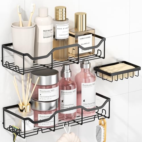 ASTOFLI Shower Caddy Shower Organizer 3 Pack, Adhesive Shower Shelves Shower Rack, Rust Proof Shower Storage Shower Shelf for Inside Shower, Black Shower Wall Caddy Shower Holder for Bathroom Decor