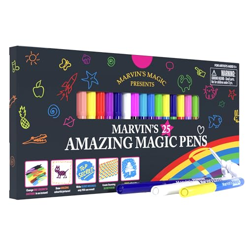 Marvin's Magic - Original x 25 Amazing Magic Pens - Color Changing Magic Pen Art - Create 3D Lettering or Write Secret Messages - Includes 25 Magic Pens