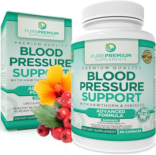 PurePremium Blood Pressure Support Supplement with Hawthorn, Hibiscus & Garlic - Herbal Supplement, Vitamins & Herbs Support Normal Heart Health - Garlic Supplements - 3 Months Supply - 90 Capsules