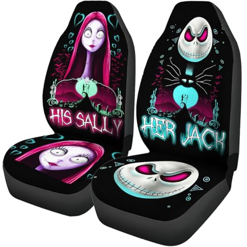 GENANY Horror Nightmare Skellington Couple 2 Front Car Seat Covers for Car Truck Sedan SUV, Durable Automotive Seat Covers, Bucket Seat Covers, Protective Interior Accessory