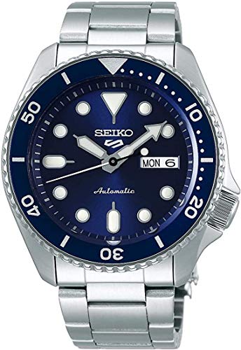 SEIKO SRPD51 Automatic Watch for Men - 5 Sports - Blue Sunray Dial, Day/Date Calendar, LumiBrite Hands and Markers, and Rotating Bezel, 100m Water-Resistant