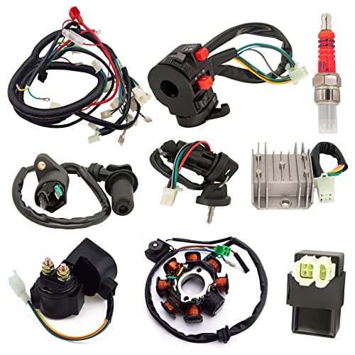Complete Electric Wiring Harness Kit ATV Wire for GY6 150cc 125cc Scooter Moped 4-Stroke Engine with CDI Stator Regulator Ignition Switch Solenoid Relay by LOYPP