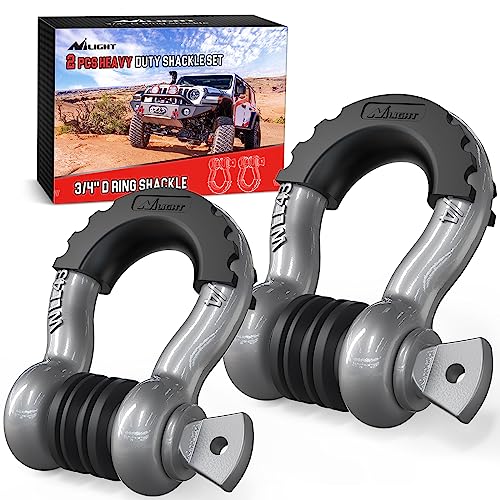 Nilight 2 Pack 3/4' D-Ring Shackle with 7/8' Screw Pin 41,887lbs Break Strength, Heavy Duty Off Road Recovery Shackle with Isolators Washers for Use with Tow Strap, Winch, Off-Road Jeep Truck Vehicle