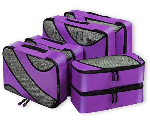 Bagail 6 Set Packing Cubes,3 Various Sizes Travel Luggage Packing Organizers(Purple)